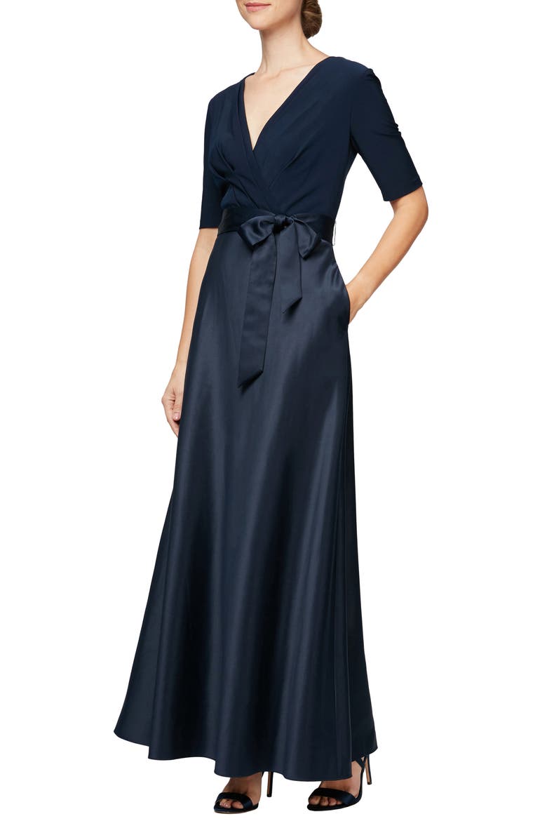Mixed Media Gown, Main, color, NAVY
