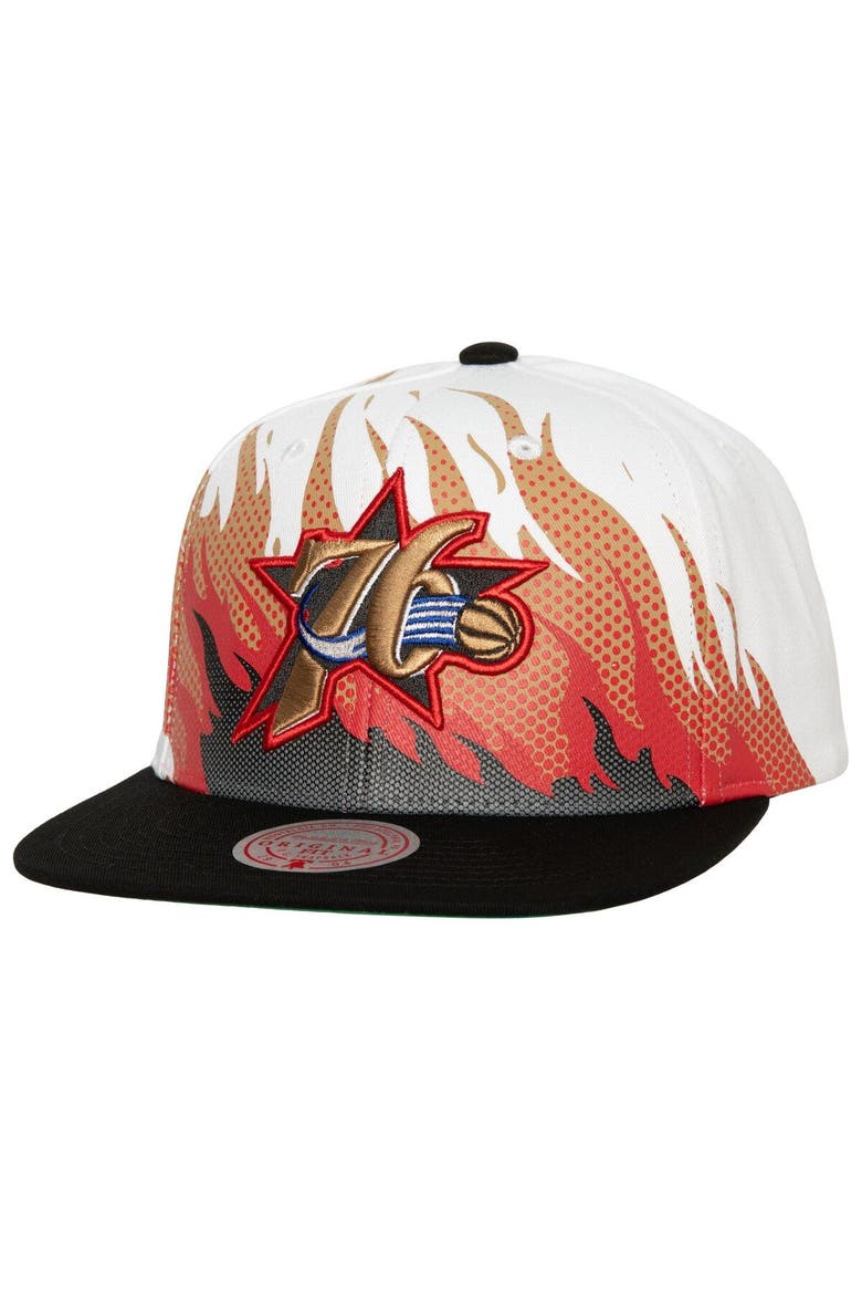 Men's Mitchell & Ness White Philadelphia 76ers Hot Fire Snapback Hat, Main, color, White