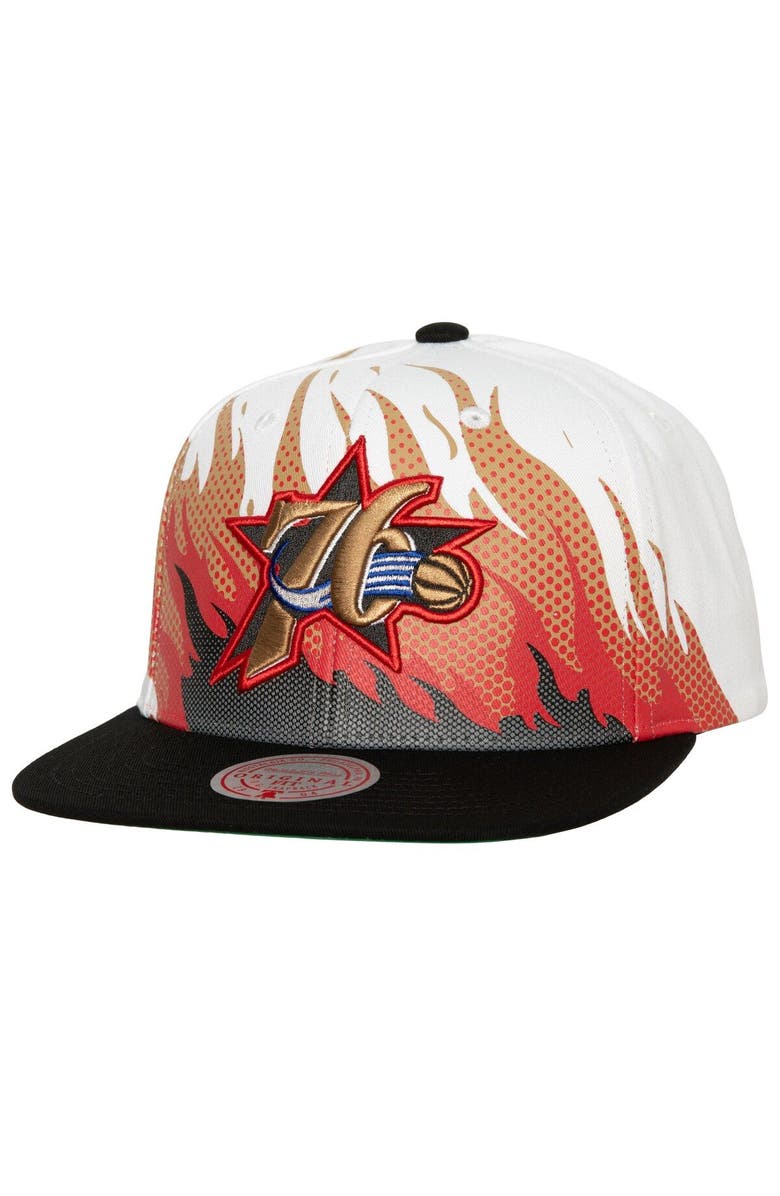 Mitchell & Ness Men's Mitchell & Ness White Philadelphia 76ers Hot Fire Snapback Hat, Main, color, White