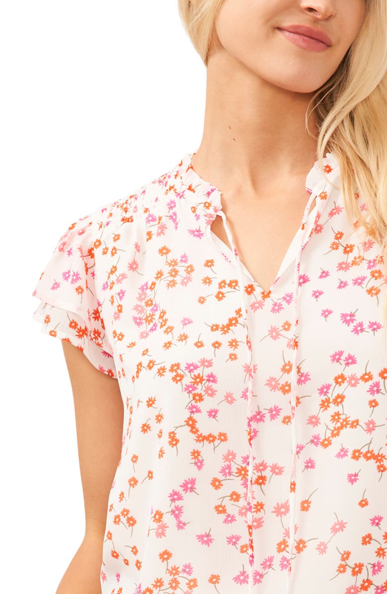 CeCe Scattered Daisies Split Neck Top, Alternate, color, 