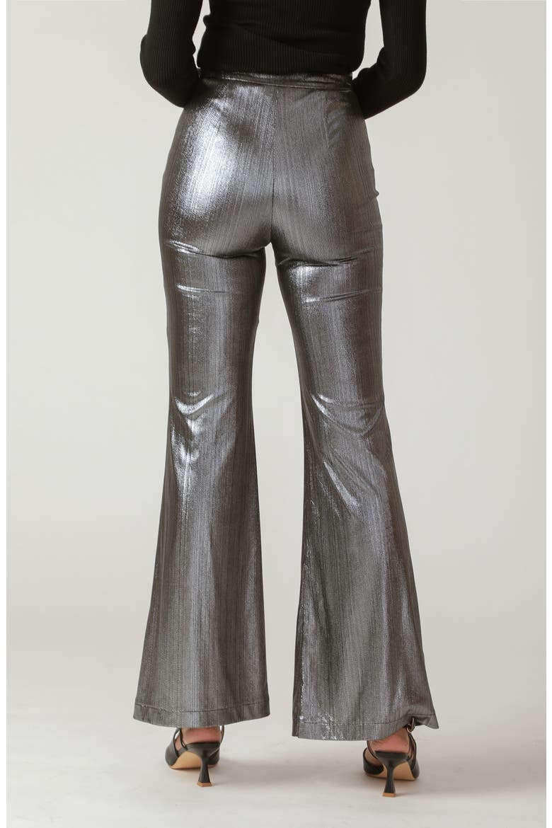Shiny High Waist Flare Pants, Alternate, color, SILVER