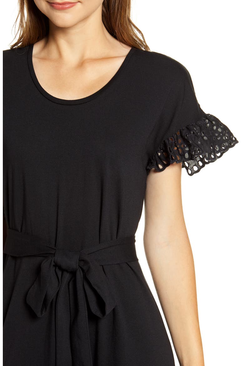 Eyelet A-Line Dress, Alternate, color, BLACK