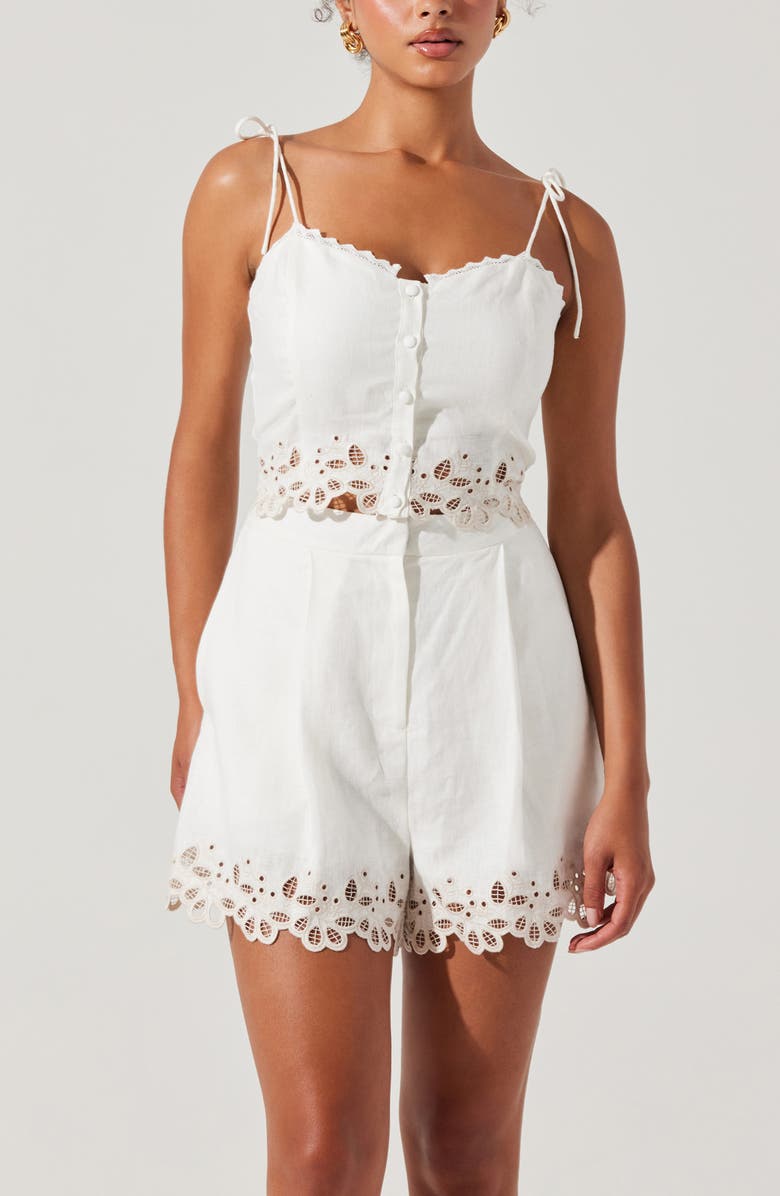 ASTR the Label Kiya Eyelet Hem Linen Shorts, Alternate, color, White
