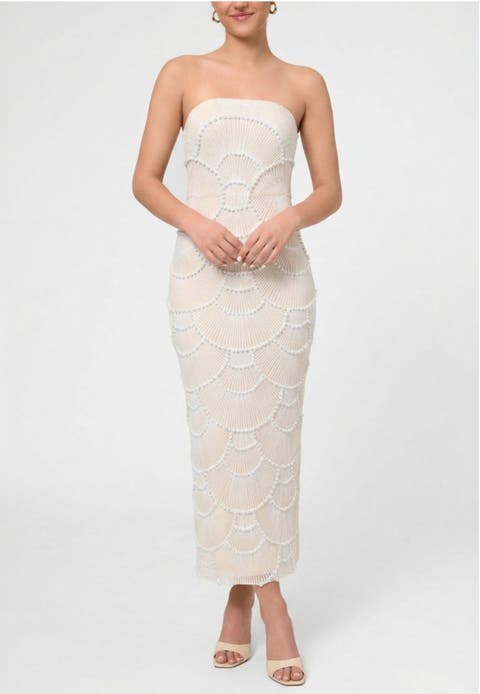 Gaia Strapeless Pearl Midi Dress