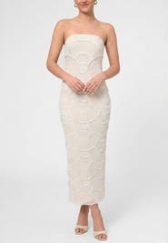 RACHEL Rachel Roy Gaia Strapeless Pearl Midi Dress