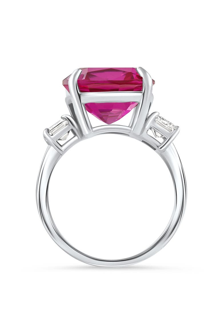8.50Ct Cushion Ruby & Emerald Cut Diamond Ring 14k Gold Lab Grown, Alternate, color, 14k White Gold
