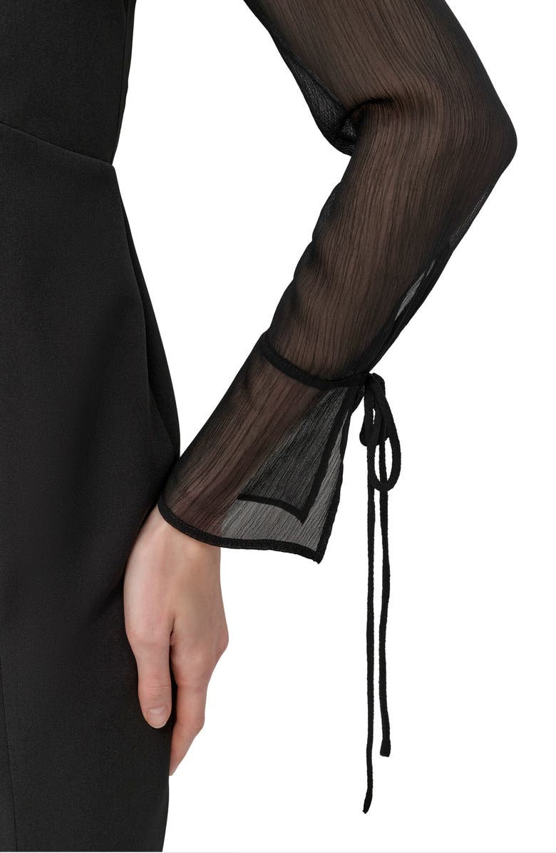 DKNY V-Neck Sheer Long Sleeve Sheath Dress, Alternate, color, Black/ Black