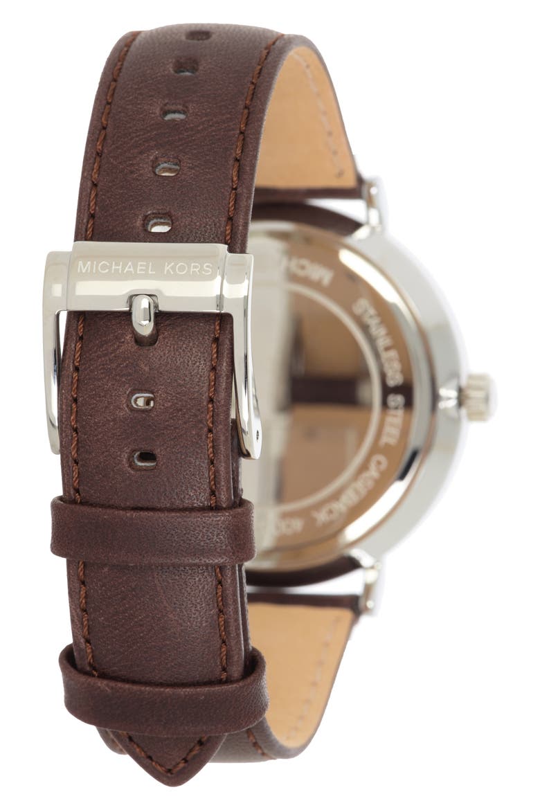 Men's Auden Three-Hand Brown Leather Watch, 42mm, Alternate, color, STAINLESS STEEL
