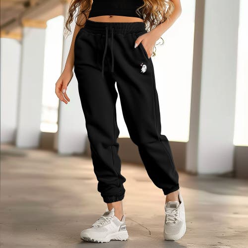 Dalix Womens Heartly Ghost Embroidered Fleece Sweatpants In Black