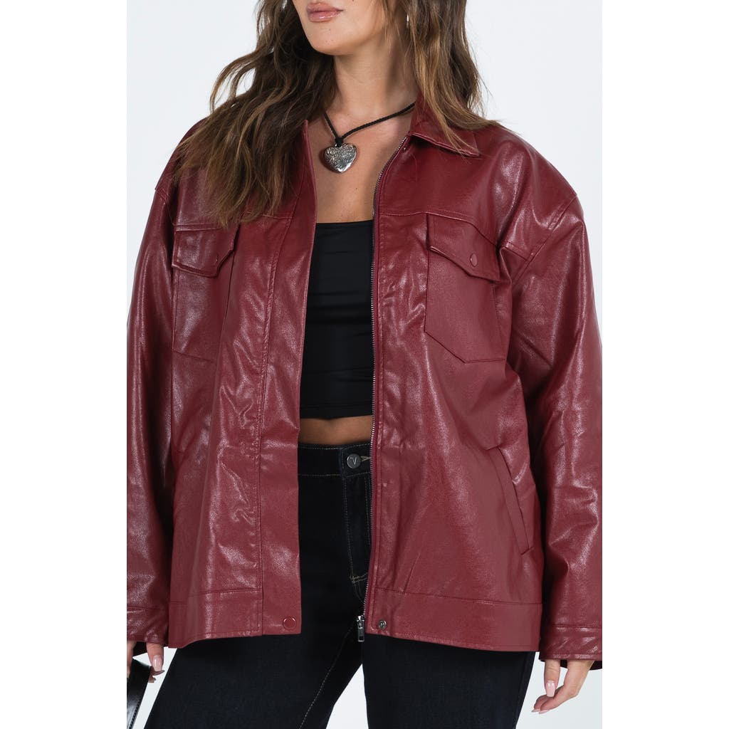 Princess Polly Devija Faux Leather Jacket Burgundy