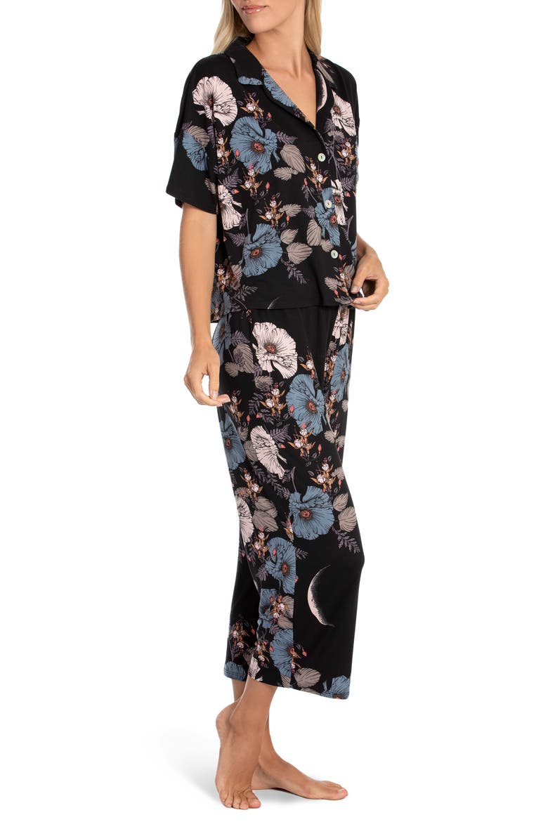 Margot Crop Pajamas (Nordstrom Exclusive), Alternate, color, LUNA BLACK/ FLORAL