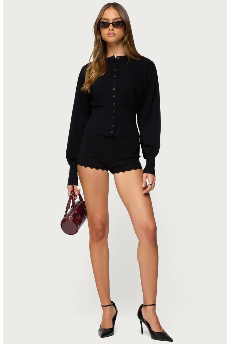 Maizy Scalloped Knit Microshorts, Alternate, color, BLACK