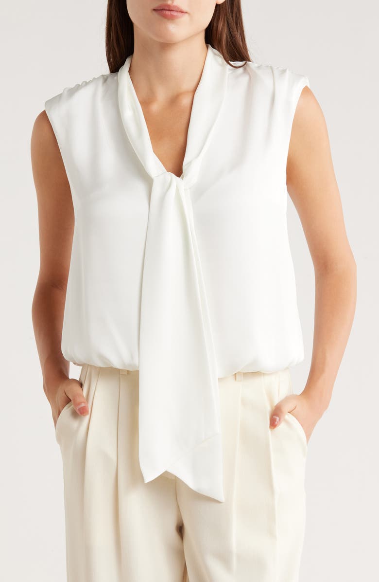 Ramy Brook Winnet Tie Neck Satin Sleeveless Top, Main, color, Ivory