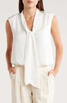 Ramy Brook Winnet Tie Neck Satin Sleeveless Top