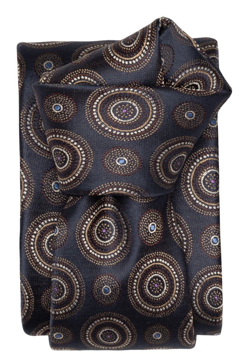 Cefalù - Silk Jacquard Tie for Men, Alternate, color, Navy and Brown