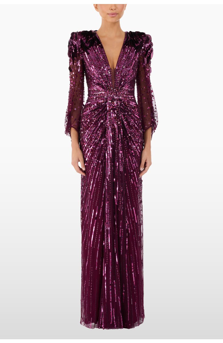 Jenny Packham Xenia Sequin-Embellished Maxi Dress, Alternate, color, Purple Muscadine