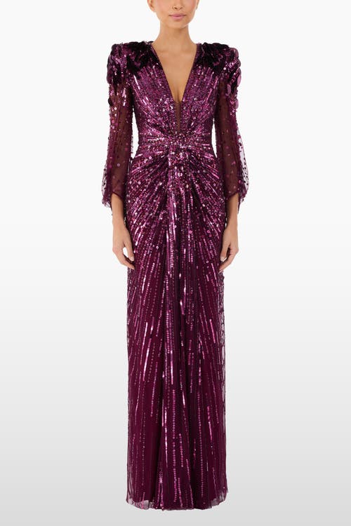 Jenny Packham Xenia Sequin-embellished Maxi Dress In Purple
