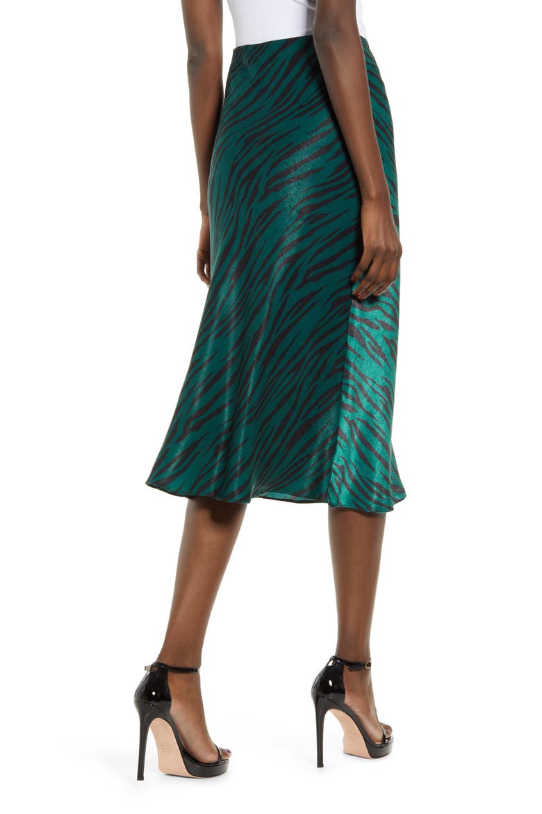 Zebra Print Bias Cut Satin Skirt, Alternate, color, GREEN ZEBRA