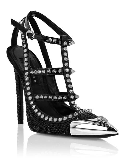 Leather Strass Sandals High Heels Studs Women