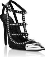PHILIPP PLEIN Leather Strass Sandals High Heels Studs Women