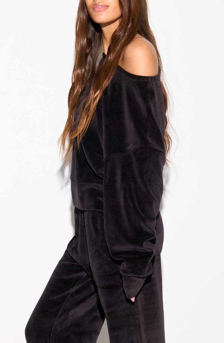 Spiritual Gangster Ava Off the Shoulder Velour Sweatshirt, Alternate, color, Black