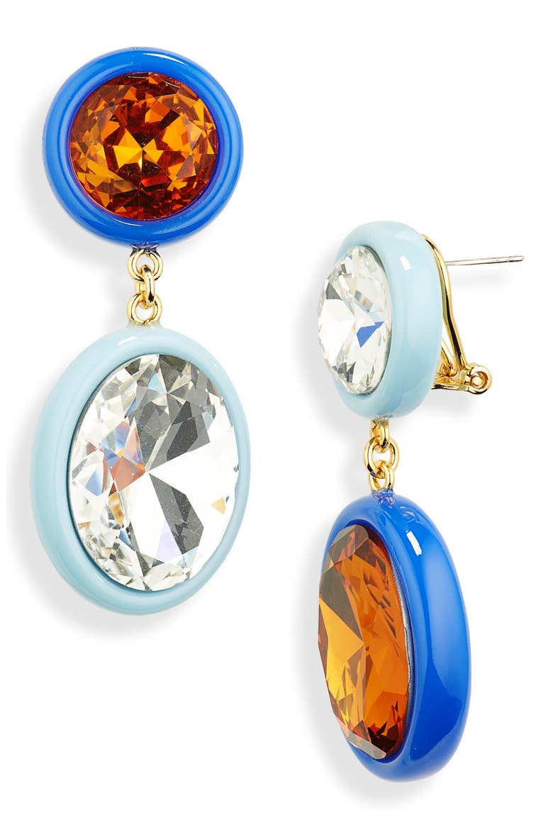 Crystal Medallion Mismatched Drop Earrings, Main, color, SKY COBALT
