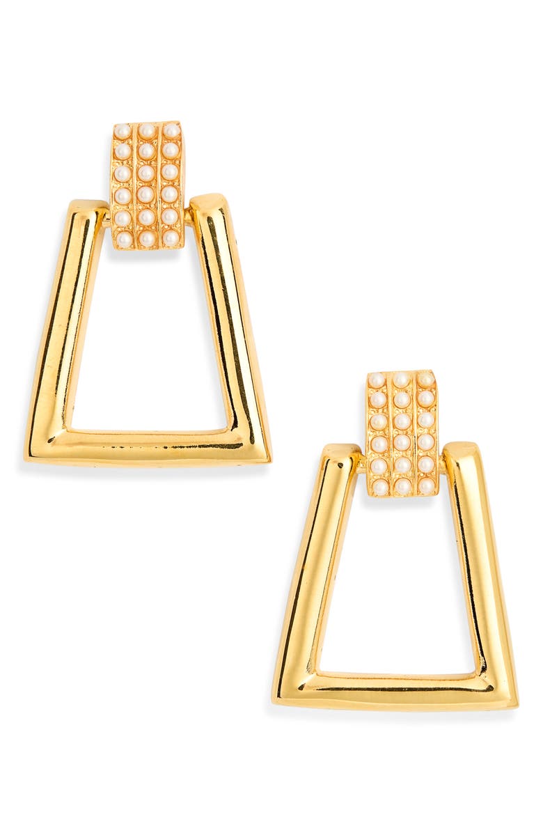 Kenneth Jay Lane Faux Pearl Geometric Doorknocker Drop Earrings, Main, color, 