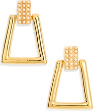Kenneth Jay Lane Faux Pearl Geometric Doorknocker Drop Earrings