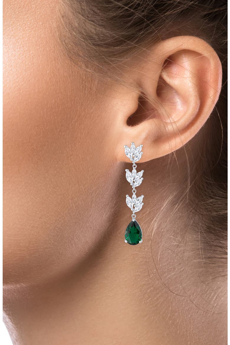 Marquise & Pear Cubic Zirconia Drop Earrings, Alternate, color, GREEN/ SILVER