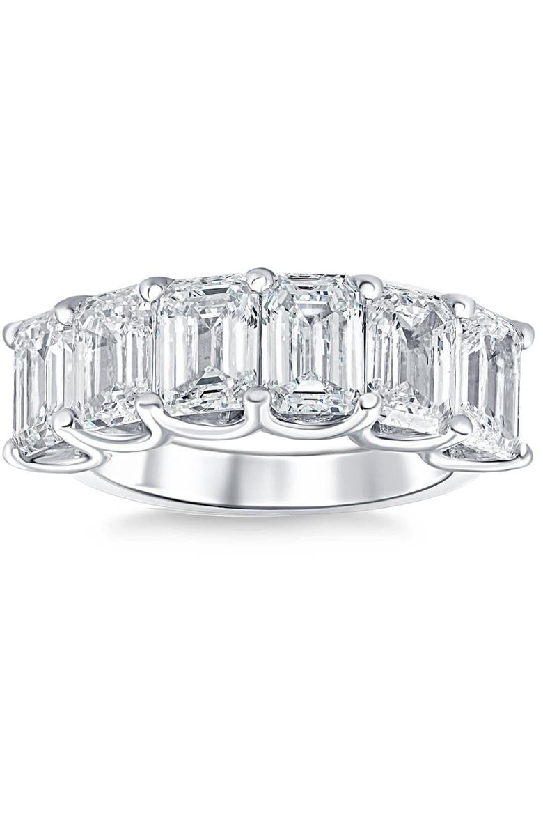 6Ct TW Emerald Cut Diamond Ring U Prong Lab Grown 14k or Gold, Main, color, 14k White Gold