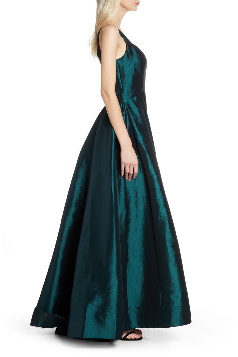 Front Slit Ballgown with Train, Alternate, color, BOTTLE GREEN