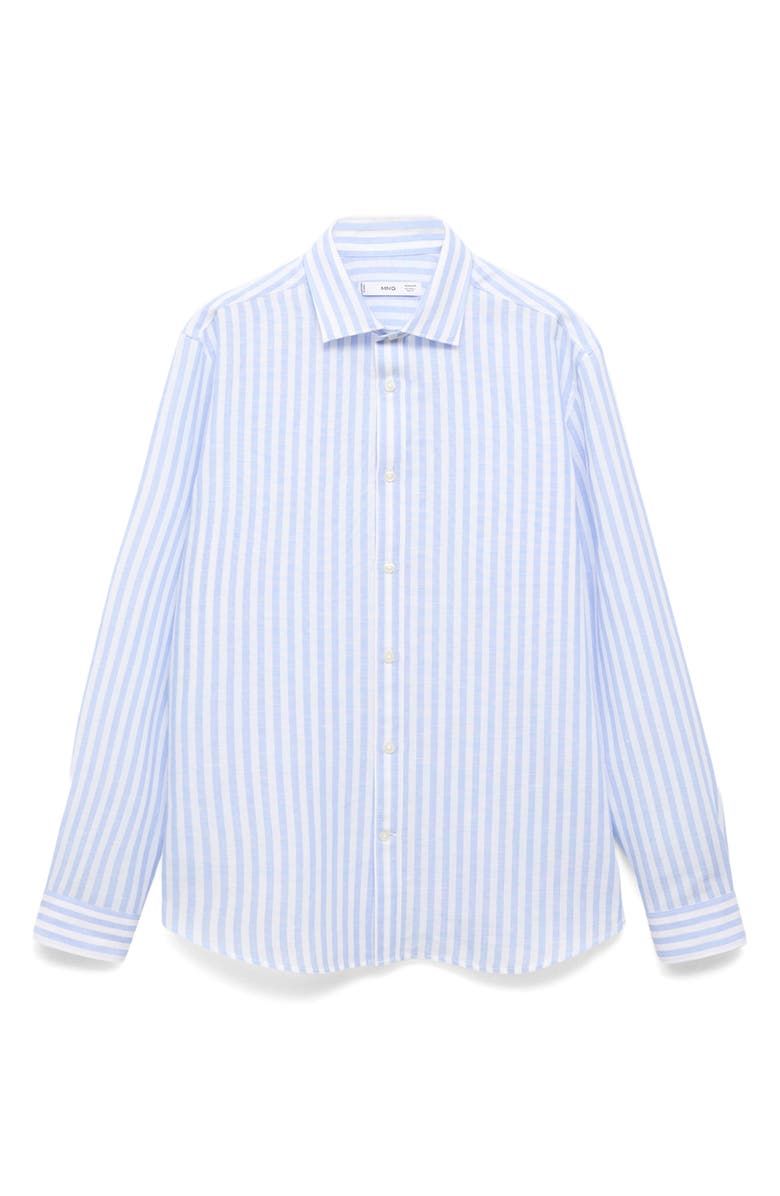 MANGO Regular Fit Stripe Slub Linen & Cotton Button-Up Shirt, Alternate, color, Blue