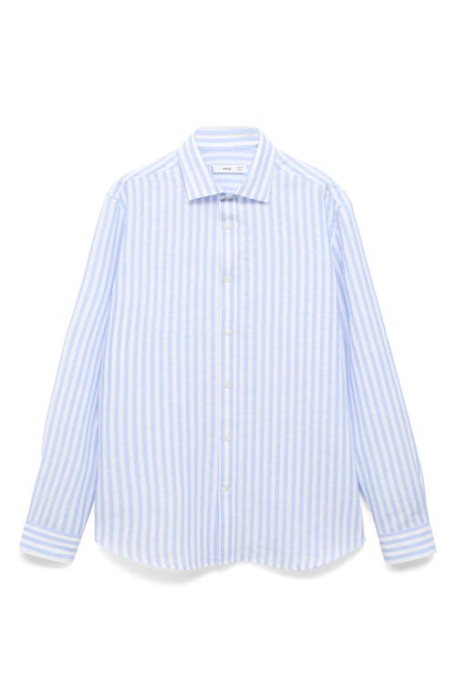 Mango Regular Fit Stripe Slub Linen & Cotton Button-up Shirt In Blue