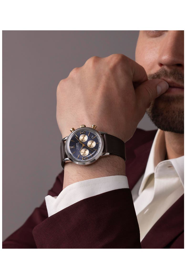 Marlin Chronograph Leather Strap Watch, 40mm, Alternate, color, BROWN