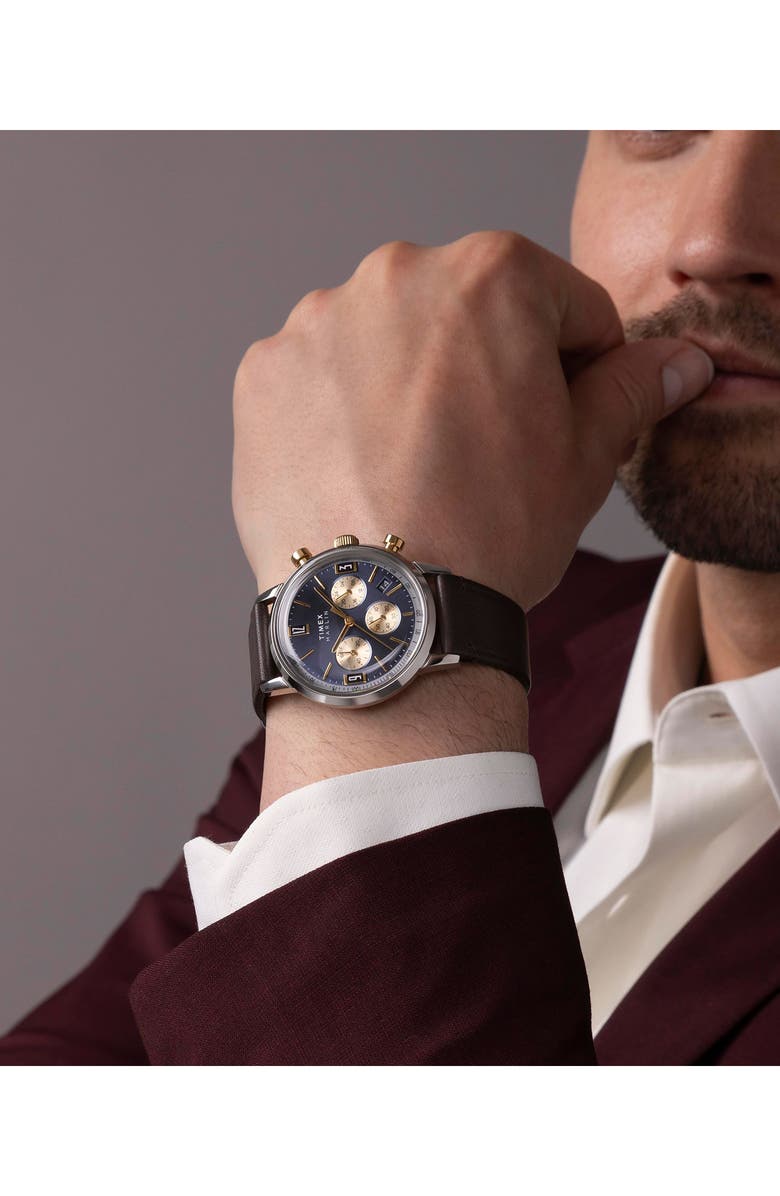 Timex<sup>®</sup> Marlin Chronograph Leather Strap Watch, 40mm, Alternate, color, Brown