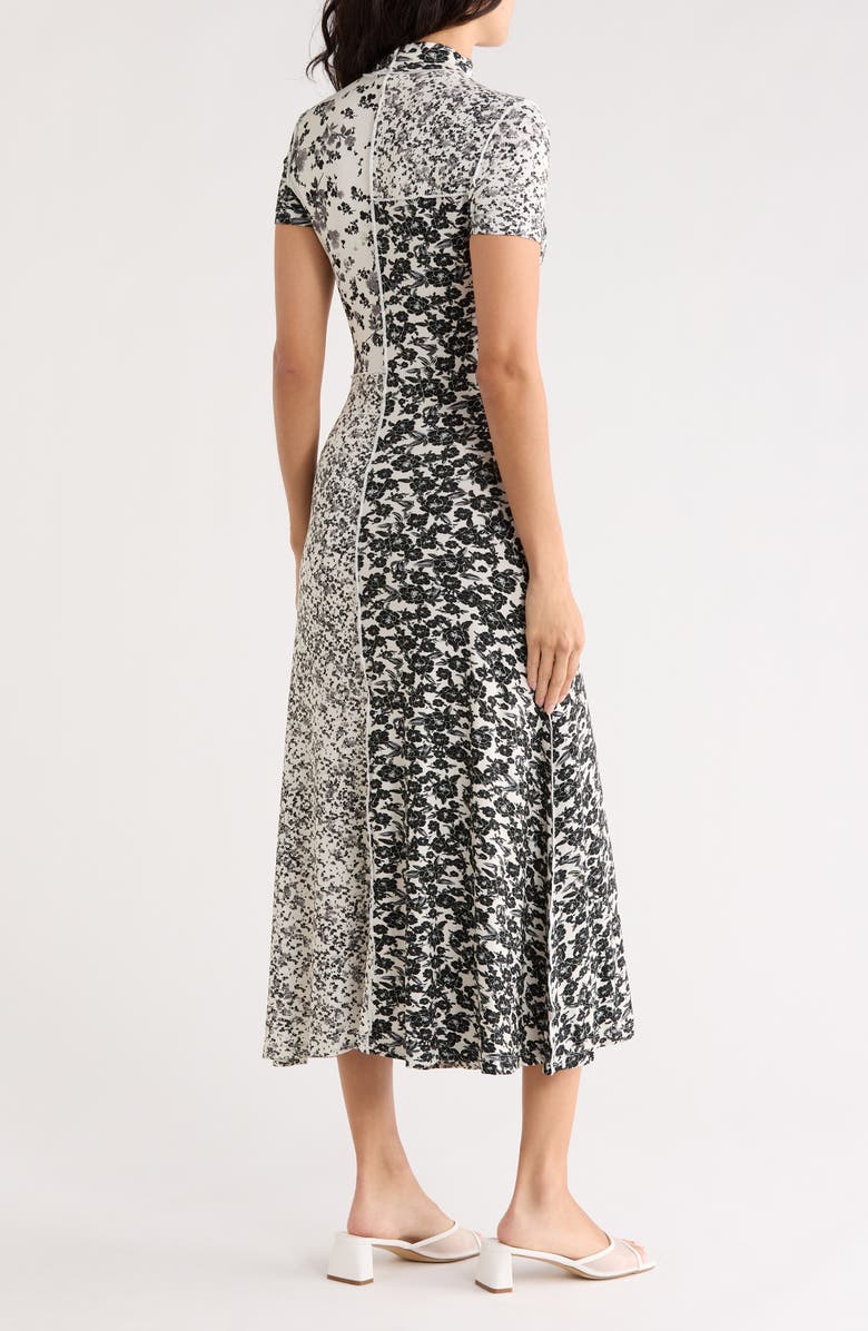 Desigual Floral Patchwork Short Sleeve Knit Dress, Alternate, color, White/ Black Multi