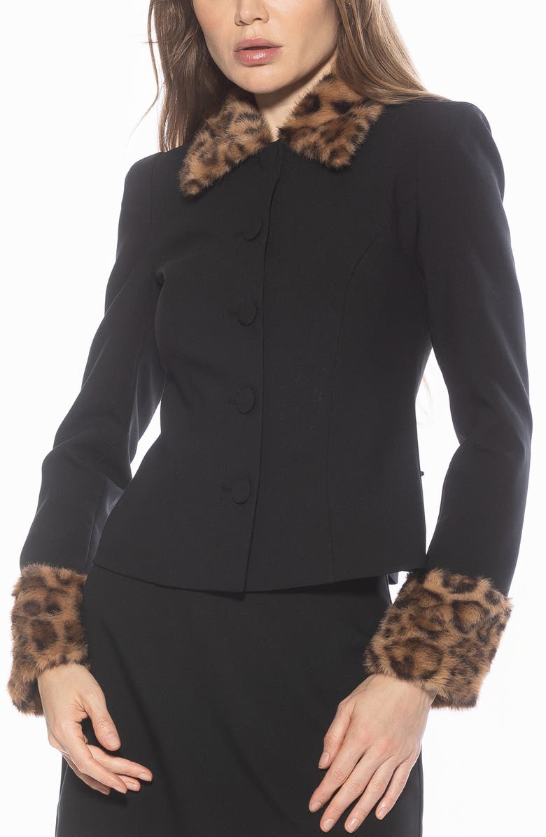 Alexia Admor Fran Faux Fur Trim Twill Jacket, Main, color, Black Leopard