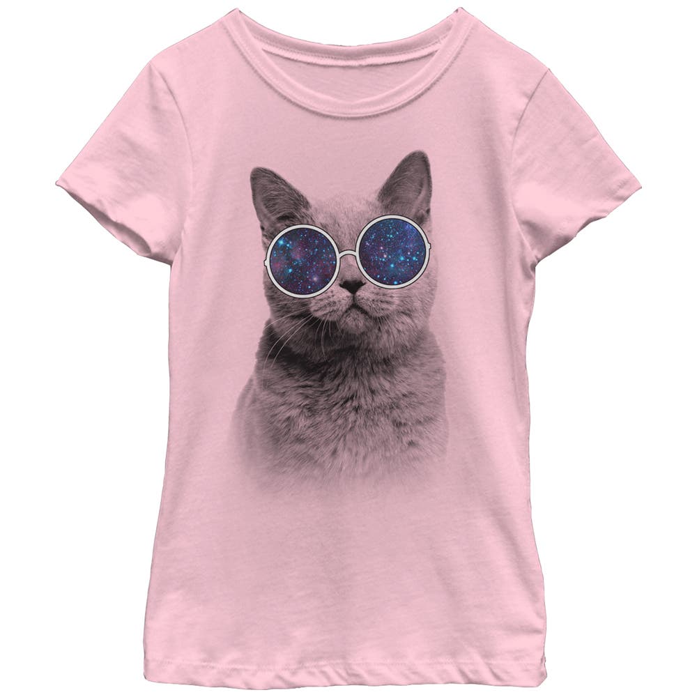 Girl's Lost Gods Galaxy Goggles Cat  Graphic T-Shirt in Light Pink 