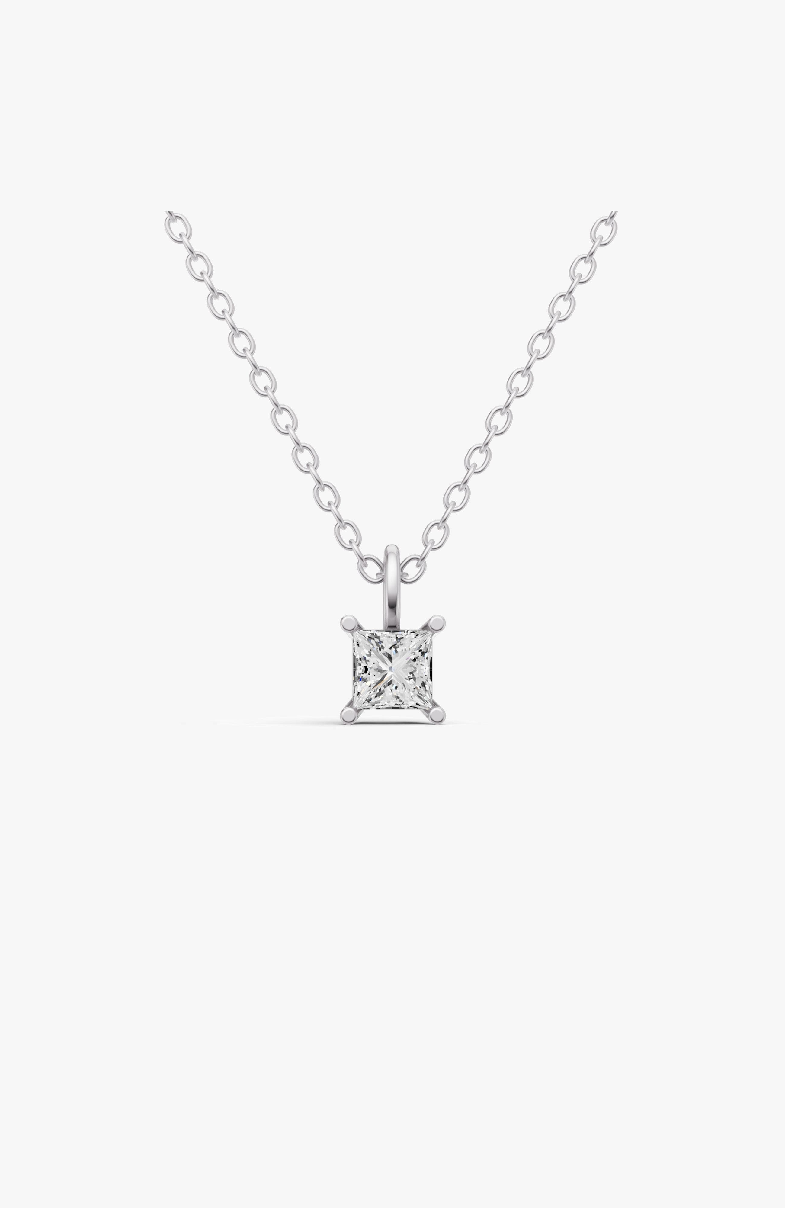 Sereia Official 14k Gold 0.25 Ct Lab Grown Princess Cut Diamond Solitaire Pendant With Bail In White Gold