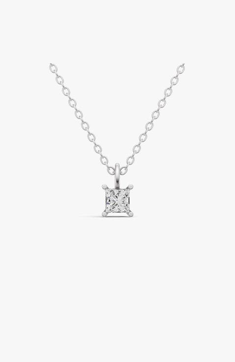 14K Gold 0.5 ct Lab Grown Princess Cut Diamond Solitaire Pendant with Bail