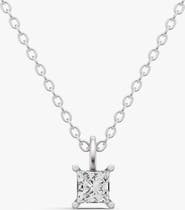 SEREIA OFFICIAL 14K Gold 0.25 ct Lab Grown Princess Cut Diamond Solitaire Pendant with Bail
