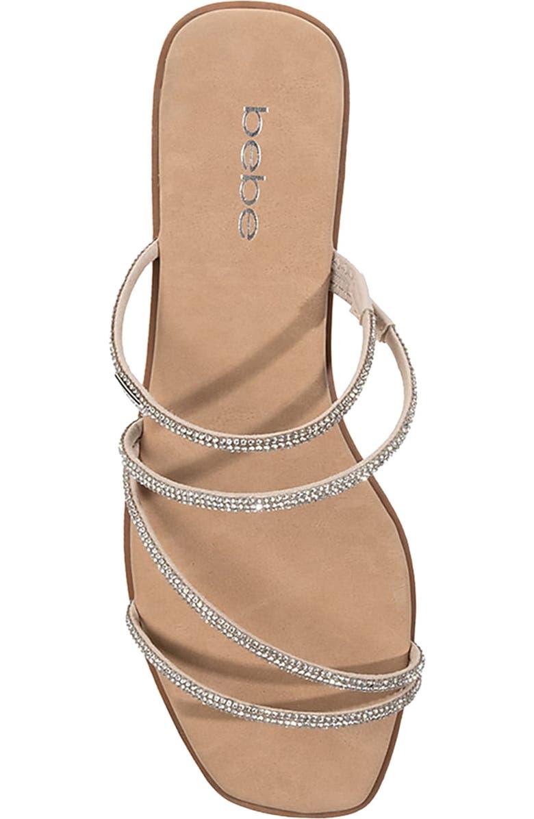 bebe Rhinestone Tubular Slide Sandal, Alternate, color, Tan