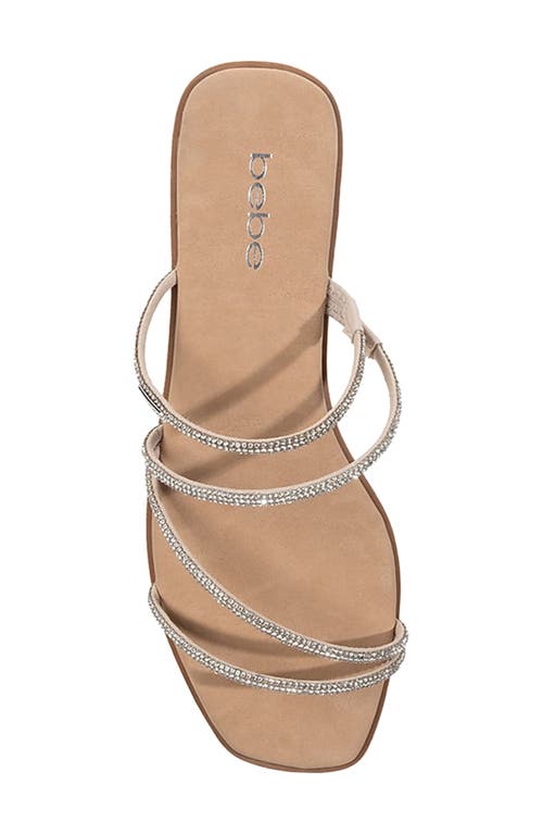Bebe Rhinestone Tubular Slide Sandal In Tan