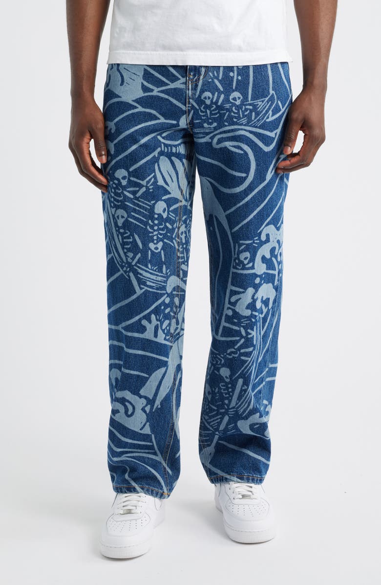 VERYRARE High Tide Laser Print Straight Leg Jeans, Main, color, Blue
