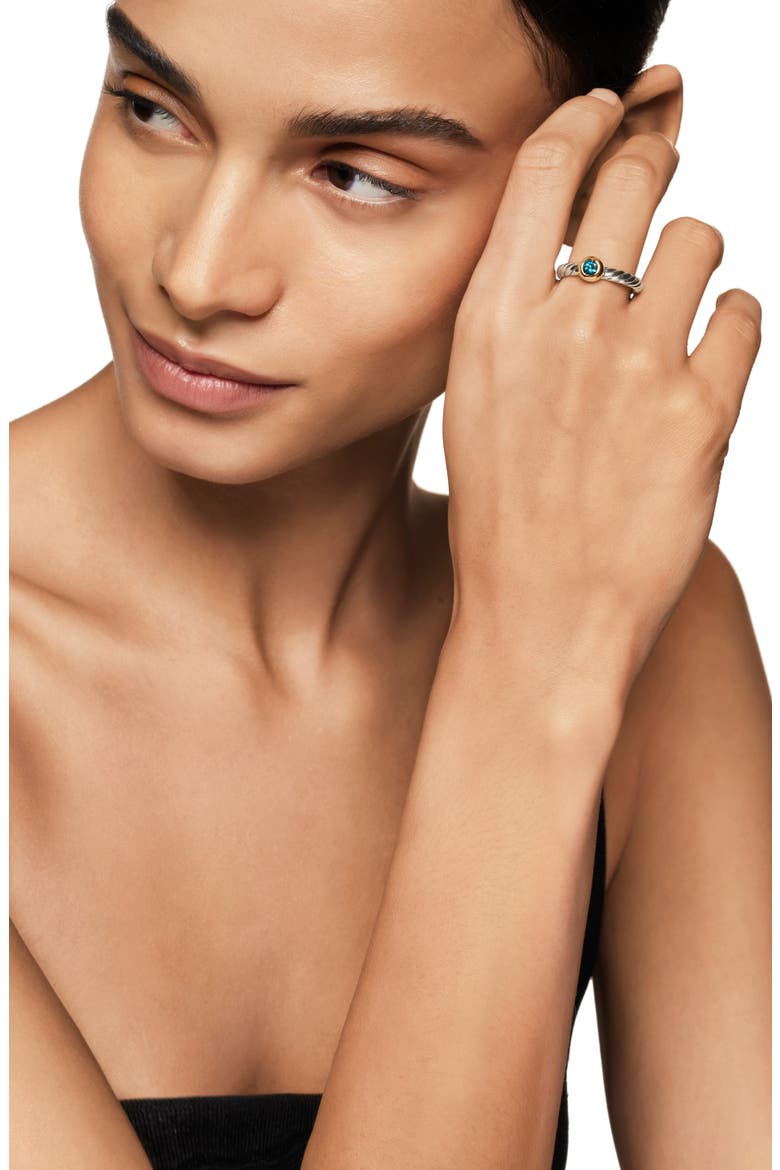 Petite Cable Ring in Sterling Silver with 14K Yellow Gold, Alternate, color, SILVER/ GOLD/ BLUE TOPAZ