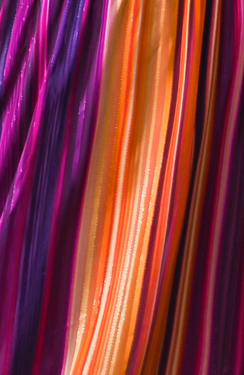 FLYING TOMATO Metallic Stripe Long Sleeve Chiffon Midi Dress, Alternate, color, Purple Orange