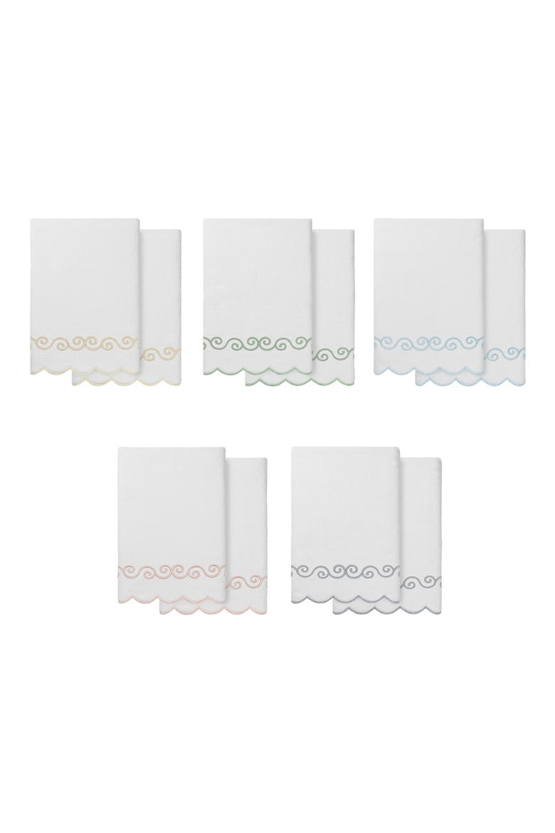 2-Piece Symmetra Embroidered Turkish Cotton Bath Towel Set, Alternate, color, WHITE/ BLUE