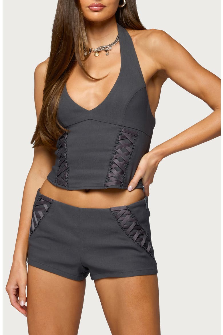 Lirah Laced-Up Halter Top, Main, color, DARK-GRAY