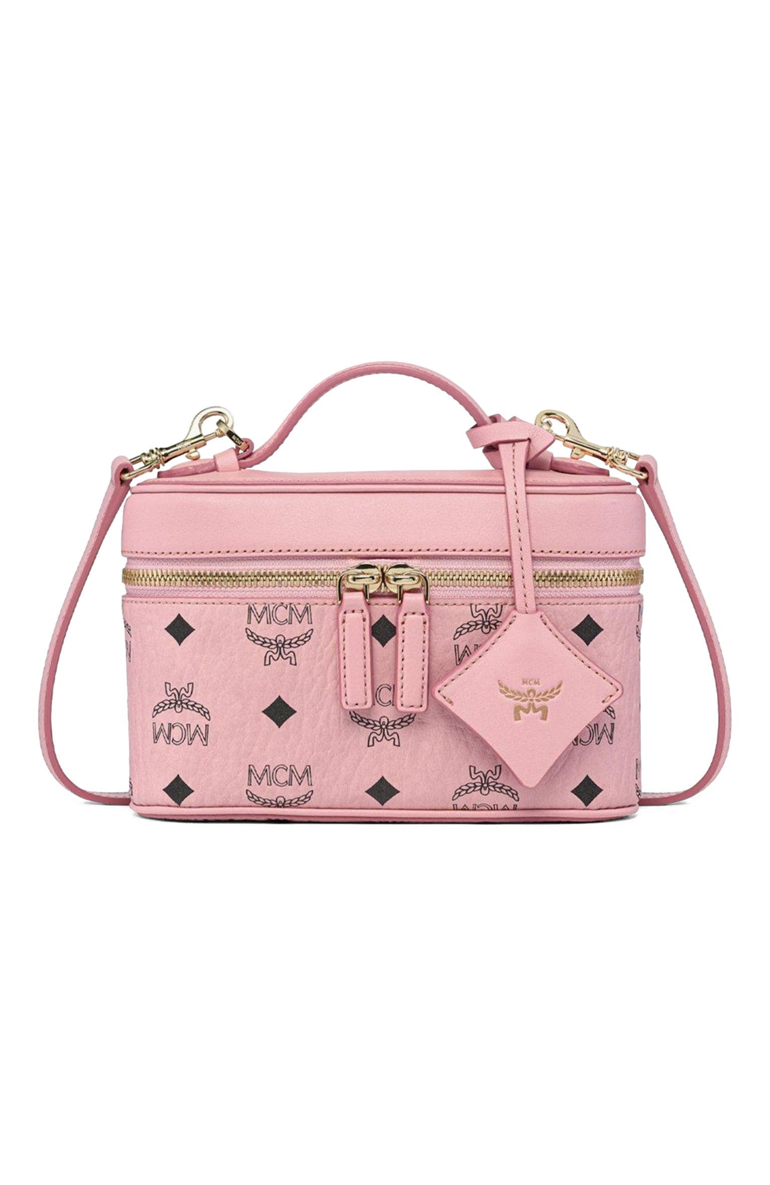 MCM Aren Vanity Case in Visetos Leather Mix, Alternate, color, Soft Pink