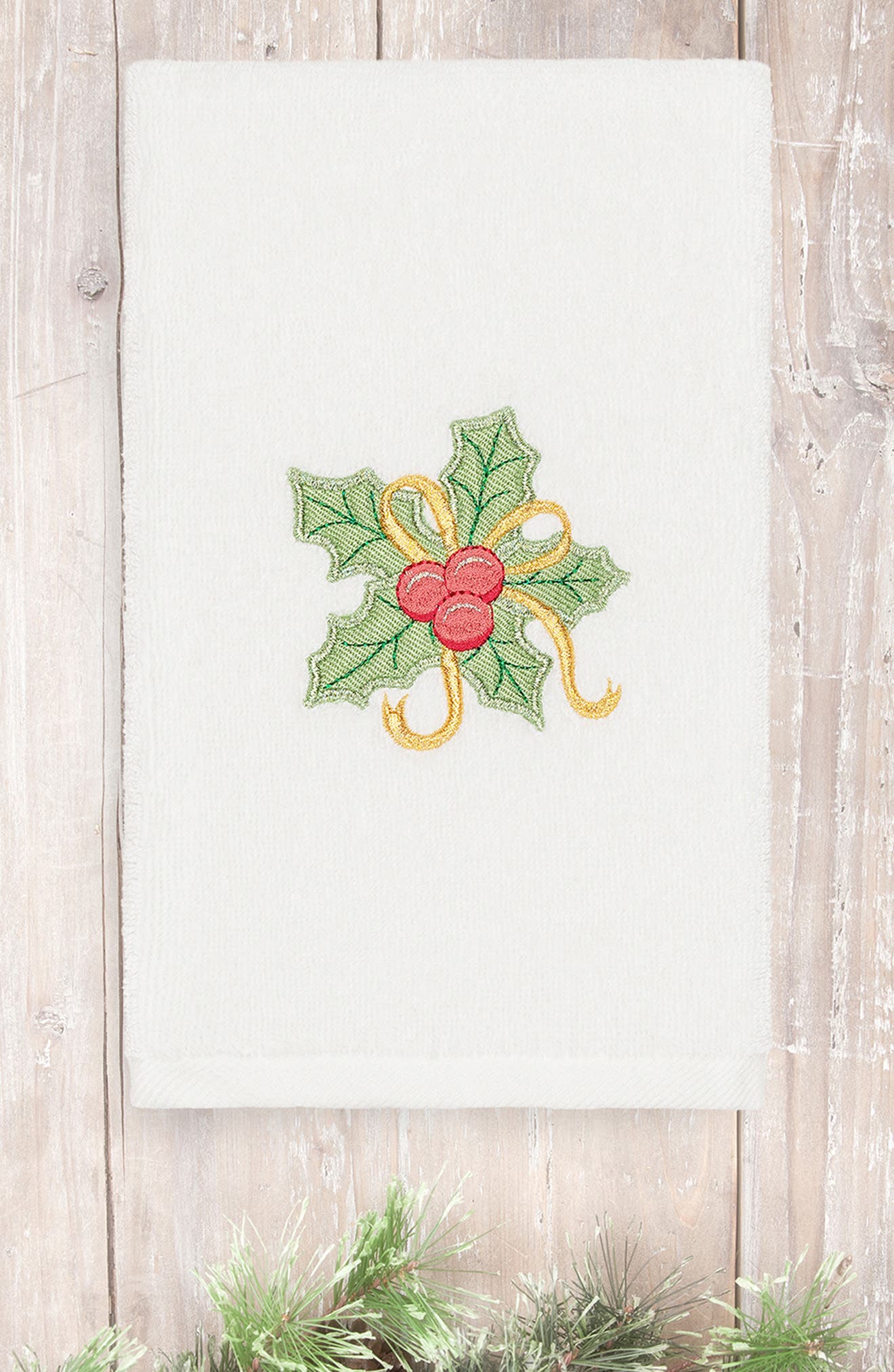 Linum Home Textiles Holly Berry Embroidered Hand Towel | Nordstromrack